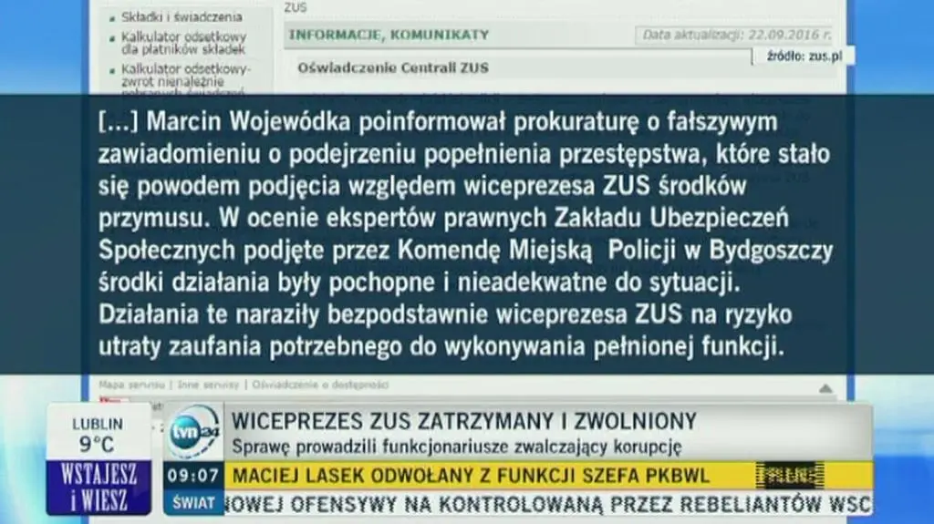Wiceprezes ZUS zatrzymany i zwolniony. Zawiadomił prokuraturę