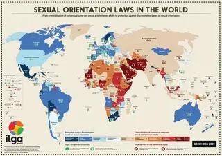 Mapa przygotowana przez Międzynarodowe Stowarzyszenie Lesbijek, Gejów, Osób Biseksualnych Trans- i Interpłciowych