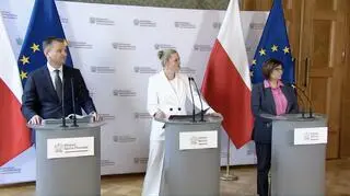 Sławomir Nitras, Barbara Nowacka i Izabela Leszczyna na konferencji