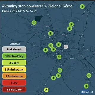 Stan powietrza w Zielonej Górze - stacje GIOŚ oraz stacje prywatne
