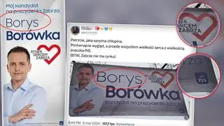 Borys Borówka z PiS na plakacie ma czerwono-białe serce