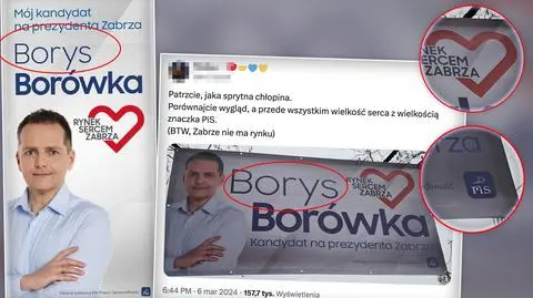 Borys Borówka z PiS na plakacie ma czerwono-białe serce