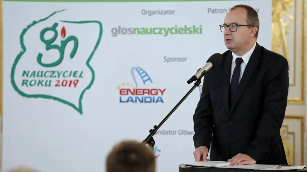 Adam Bodnar w czasie gali finałowej konkursu Nauczyciel Roku 2019 