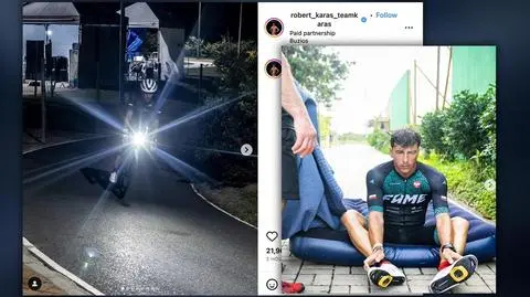 Szybko dopłynął do mety, kończy jazdę na rowerze. Robert Karaś walczy o rekord