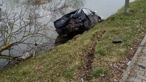 Auto wylądowało w stawie 