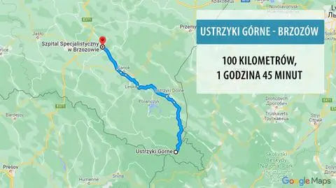 Długość trasy z Ustrzyk Górnych do Brzozowa wynosi ponad 100 kilometrów. Do szpitala można dotrzeć w niecałe dwie godziny