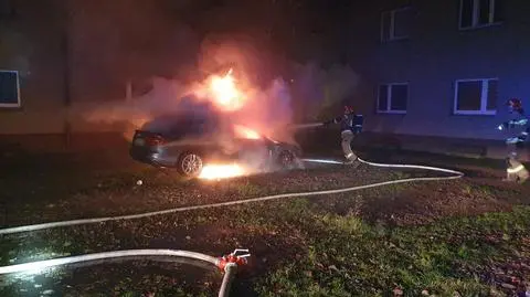 Spłonęło 21 samochodów. W sprawie zatrzymano 32-latka (wideo bez dźwięku)