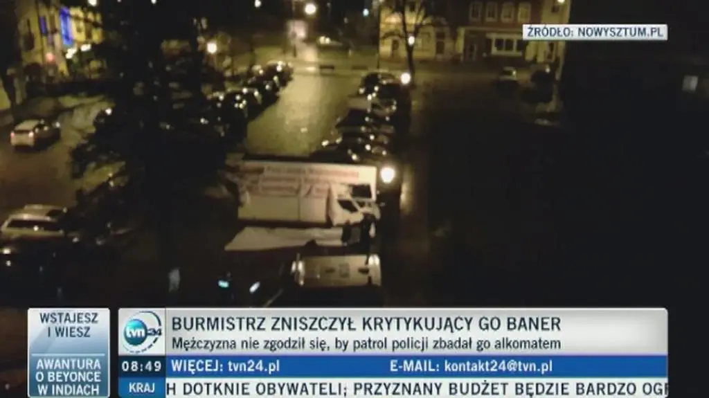Przyszedł chwiejnym krokiem, zniszczył baner