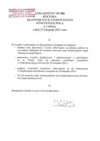Uczelnia tylko dla zaszczepionych przeciwko COVID-19
