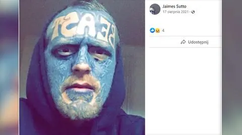 Jaimes Sutton ma niemal całą twarz pokrytą tatuażami