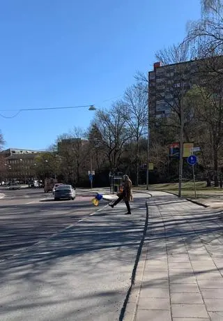 Rosjanka depcząca ukraińską flagę w Sztokholmie