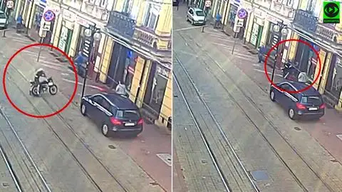 Motocyklista wjechał w witrynę sklepu 