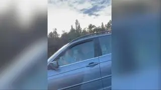 Dziecko na kolanach kierowcy. Jedną ręką prowadził, w drugiej miał telefon