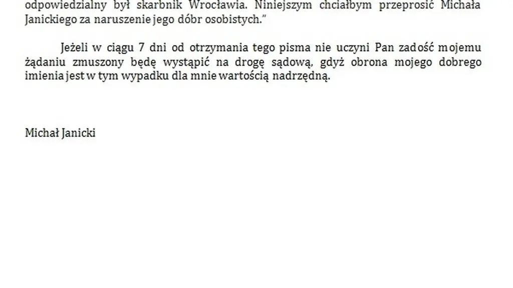 List Janickiego do Dutkiewicza