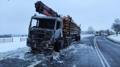 Jechał ciężarówką załadowaną drewnem, jego kolega zauważył dym