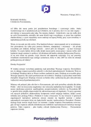 List Jarosława Gowina do działaczy Porozumienia
