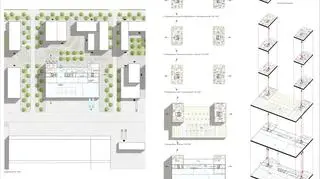 Projekt zakłada multifunkcjonalną manufakturę z piętrami mieszkalnymi i tzw