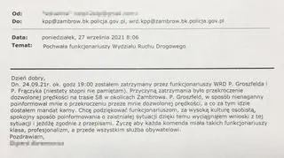 Kierowca wysłał podziękowania