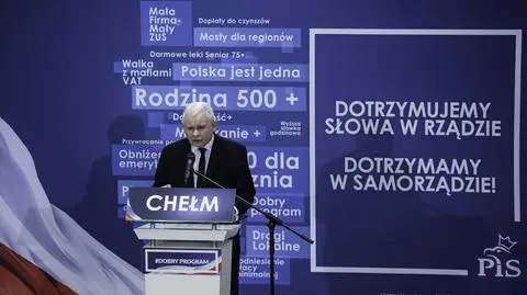 Jarosław Kaczyński podczas spotkania wyborczego w Chełmie