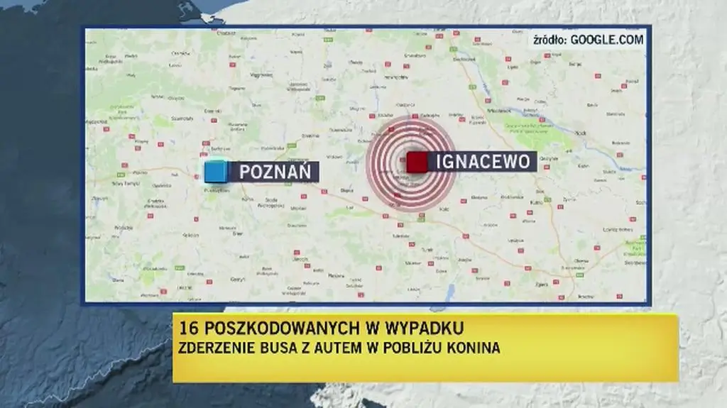 Czołowe zderzenie busa z oplem. 16 osób poszkodowanych