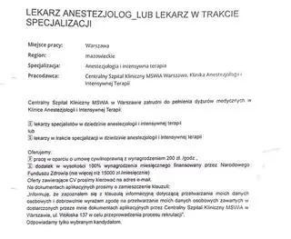 Ogłoszenie o pracy w szpitalu MSWiA