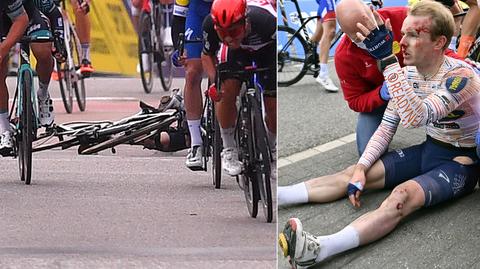 Pędził 60 km/h, uderzył głową o asfalt. Groźna kraksa na finiszu kolarskiego klasyka