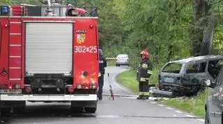 Samochód uderzył w drzewo i stanął w płomieniach