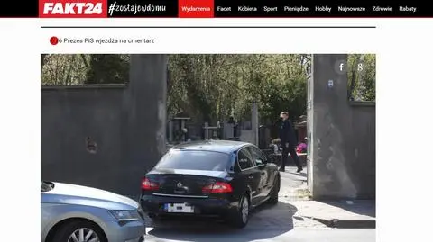 Fotoreporterzy dziennika "Fakt" uchwycili moment wjazdu prezesa PiS na teren cmentarza | na glowne