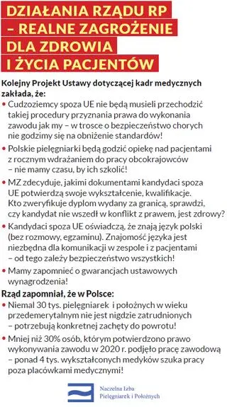 Naczelna Izba Pielęgniarek i Położnych: działania rządu RP - realne zagrożenie dla zdrowia i życia pacjentów