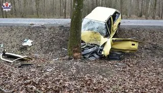 Auto zjechało do rowu i uderzyło w drzewo