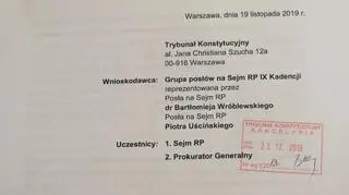 Pierwsza strona wniosku złożonego do Trybunału Konstytucyjnego