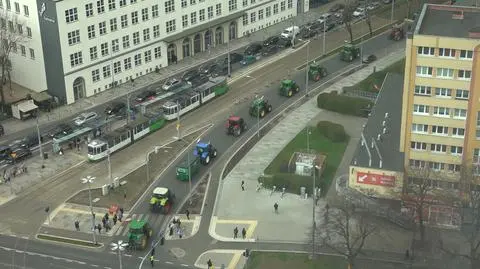 Rolnicy przejeżdżające przez centrum Szczecina