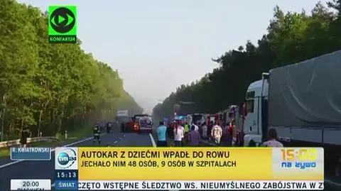 Autokar z dziećmi w rowie