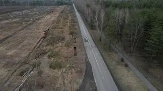 Wycięty las pod budowę fabryki Izery w Jaworznie. Ujęcie z drona, 30 marca 2023