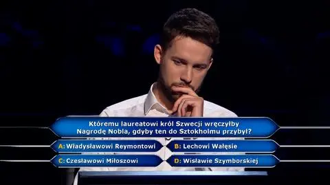 Pytanie w "Milionerach" za pół miliona o polskiego laureata Nagrody Nobla
