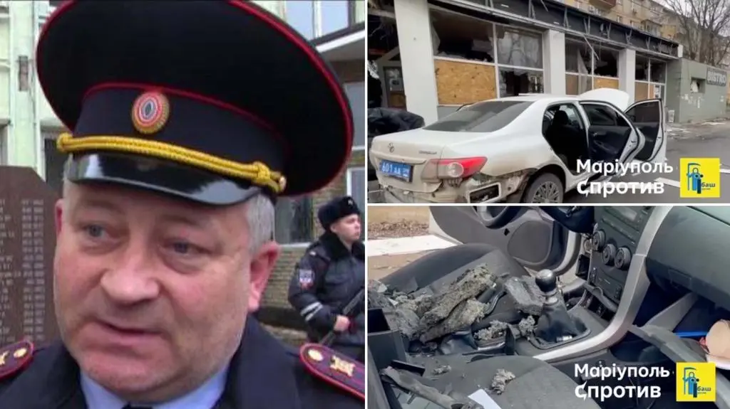 Michaił Moskwin i jego samochód po dokonanym zamachu 