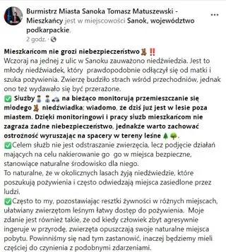 Wpis burmistrza Sanoka na Facebook'u