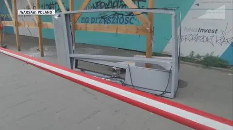 Warsaw. Heavy window frame from construction site fell down on street