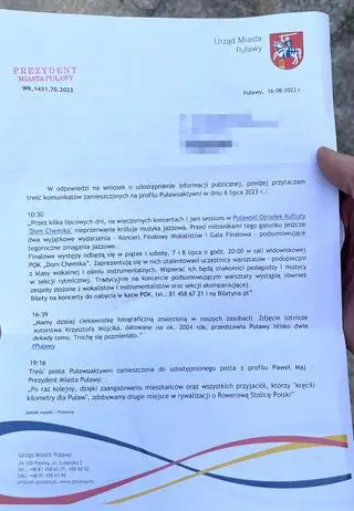 Prezydent wysłał mu wpisy z oficjalnej strony urzędu miasta