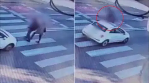 Przechodzili przez przejście dla pieszych, wjechał w nich samochód. Nagranie