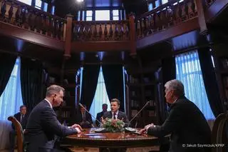 Duda, Zełenski i Nauseda w Hucie