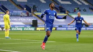 Kelechi Iheanacho celebrates after scoring for Leicester City