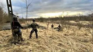 Żołnierze wyciągają psa