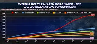 Wzrost liczby zakażeń koronawirusem w 6 województwach