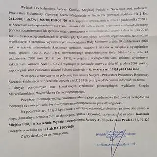 Pismo, jakie do Urzędu Marszałkowskiego przysłała policja