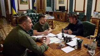 Sean Penn w czasie rozmowy z Wołodymyrem Zełenskim. Zdjęcie z 28 czerwca   