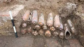 Several dozen of stoneware bottles were found at the construction site