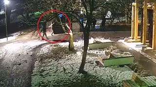 Mężczyzna uderzał też metalową pałką w budynek toalety