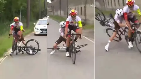 Kolarz kaskader. Chwycił rower rywala, cudem uratował się od kraksy