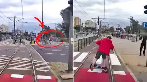 Hulajnogą jechał tuż przed tramwaj